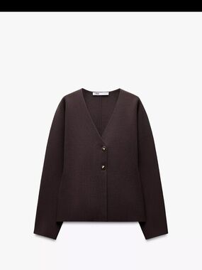 Zara Chocolate-Brown V-Neck Two-Button Jacket